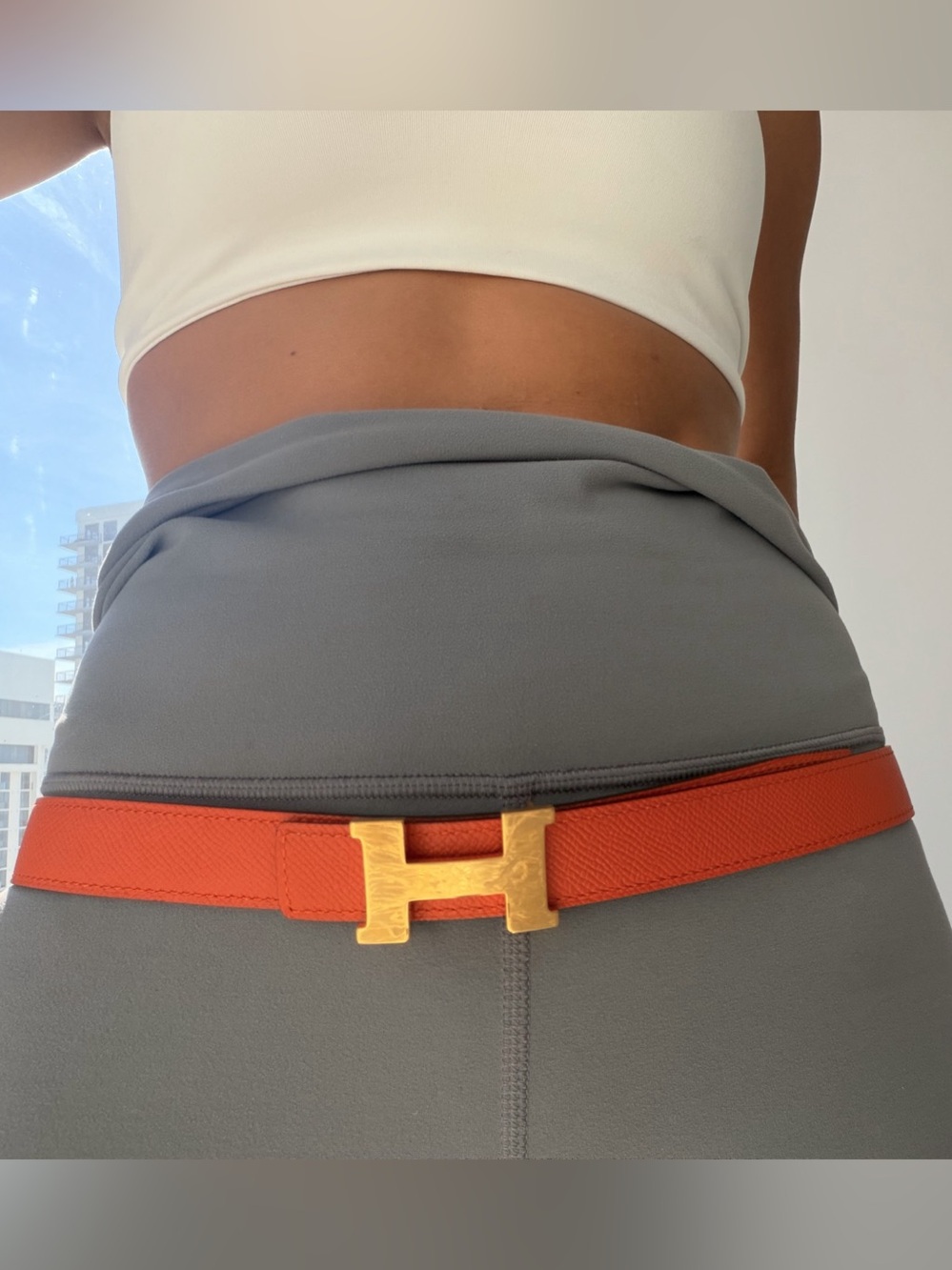 Hermès Reversible H Constance Belt 32mm Orange & White